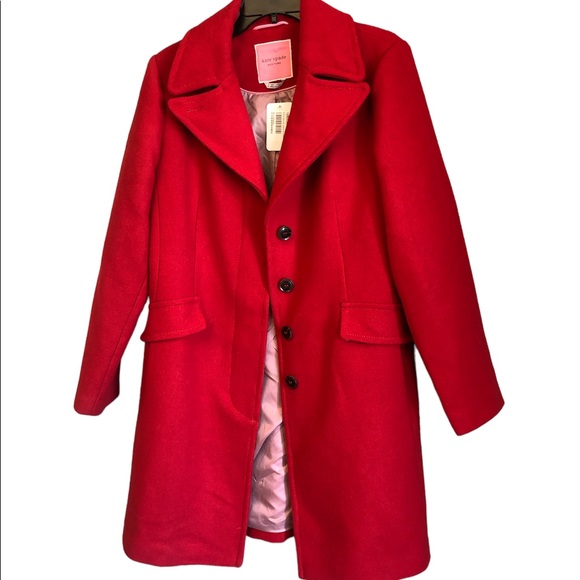 Kate Spade Womens Red Wool Blend Midi Wrap Coat Outerwear Medium - Picture 8 of 9
